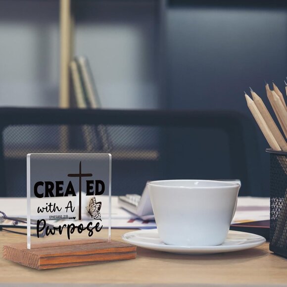 Christian Desk Sign Acrylic Inspirational Ephesians 2:10 Office Decor Gift - Picture 4 of 6
